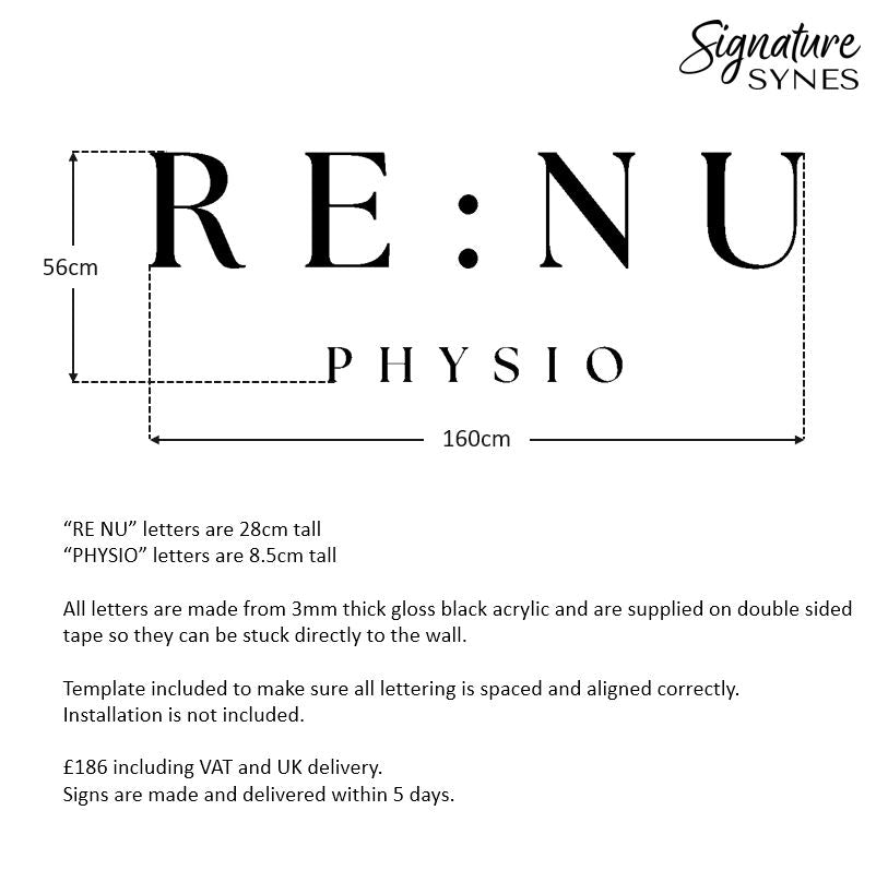Custom Order - RE:NU PHYSIO - gloss black and gloss white - SIGN PACKAGE