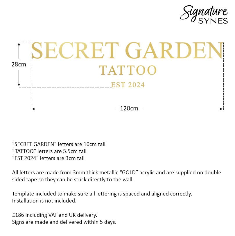 Custom Order - SECRET GARDEN TATTOO - metallic "GOLD" - 120cm wide - Double Sided Tape