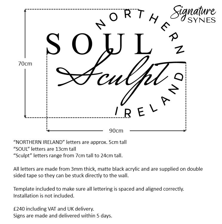 Custom Order - SOUL Sculpt NORTHERN IRELAND - Matte black - 90cm wide - Double Sided Tape