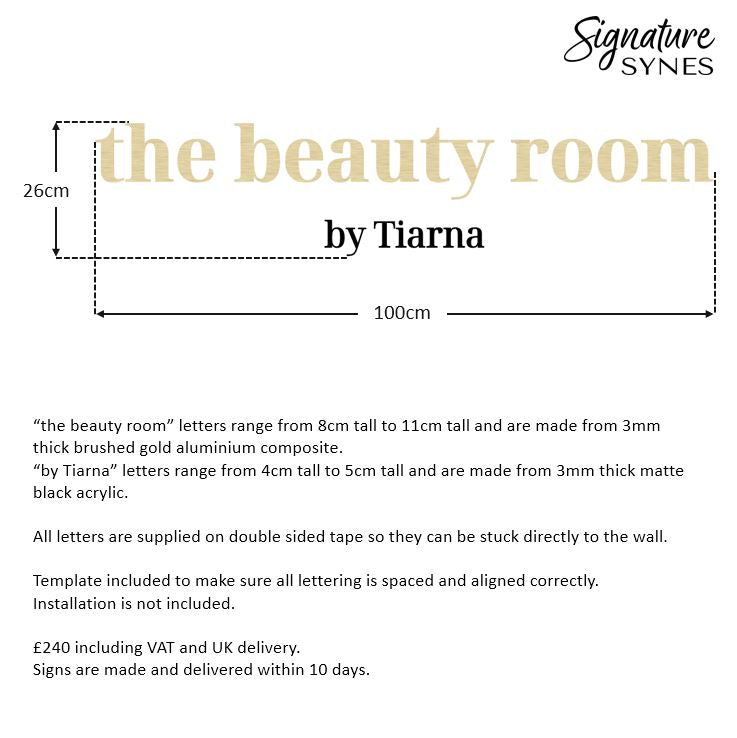 Custom Order - the beauty room - "BRUSHED GOLD" and matte black - 100cm wide - double sided tape