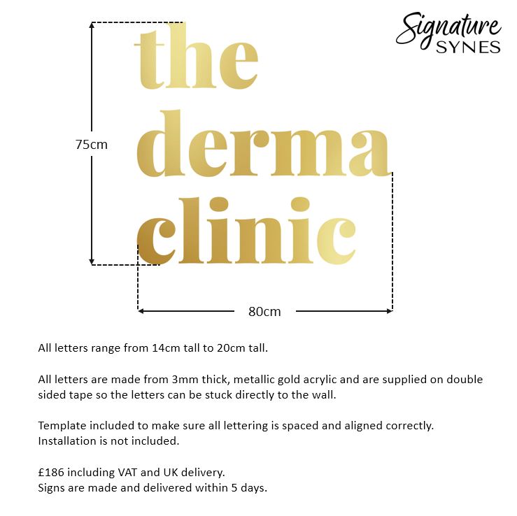 Custom Order - the derma clinic - metallic "GOLD" - 80cm wide - Double Sided Tape