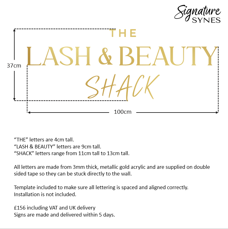Custom Order - THE LASH & BEAUTY SHACK - "metallic gold" - 100cm wide - Double Sided Tape