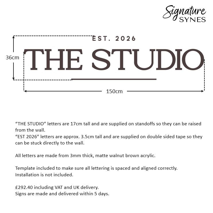 Custom Order - THE STUDIO - matte walnut brown - 150cm wide - Raised Letters + Double Sided Tape