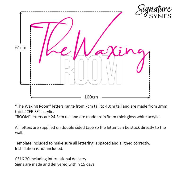 Custom Order INTL - The Waxing ROOM - Matte black - 100cm wide - Double Sided Tape