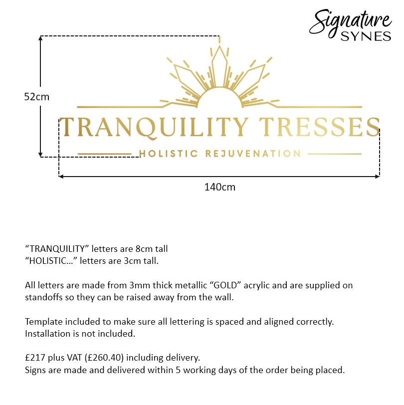 Custom Order - TRANQUILITY TRESSES - metallic "GOLD" - 140cm wide - Double Sided Tape