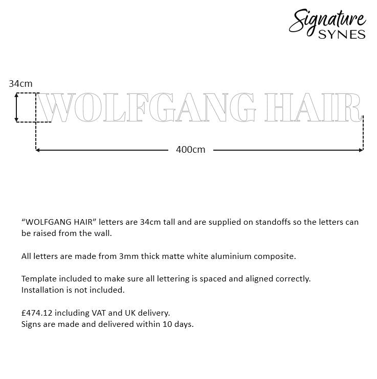 Custom Order - WOLFGANG HAIR - matte white - 400cm wide - Raised letters
